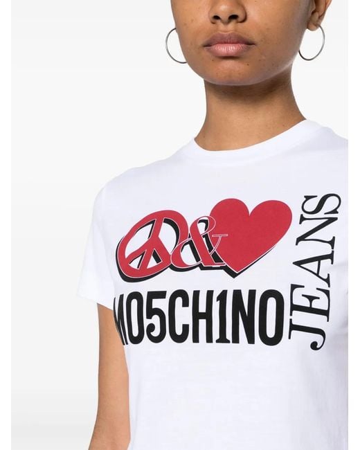 Moschino White Logo-Print Cotton T-Shirt