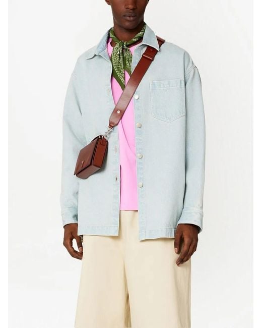 AMI Blue Logo-Print Denim Overshirt
