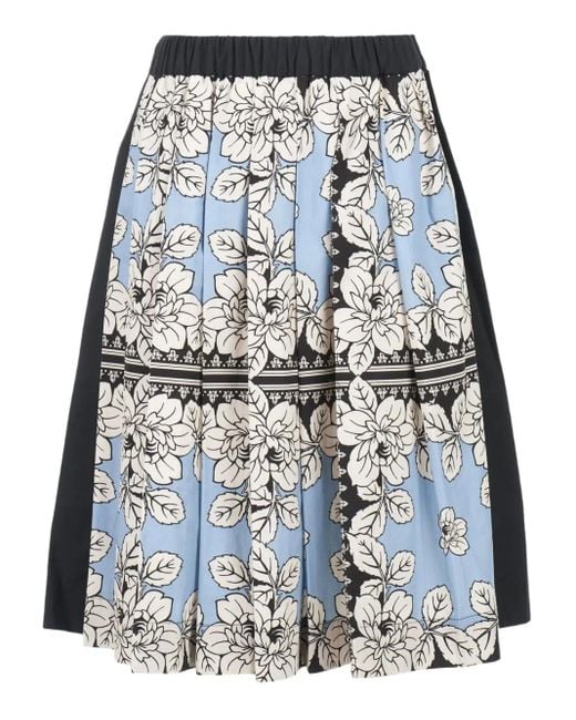 Biyan Floral Pleated Midi Skirt Blue