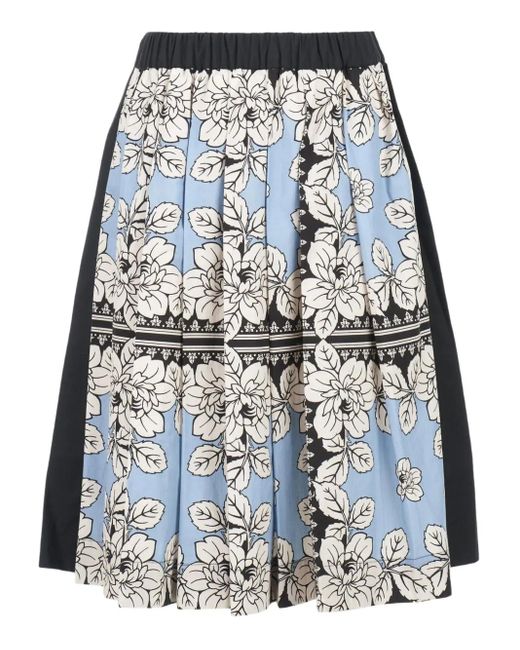 Biyan Blue Floral Pleated Midi Skirt