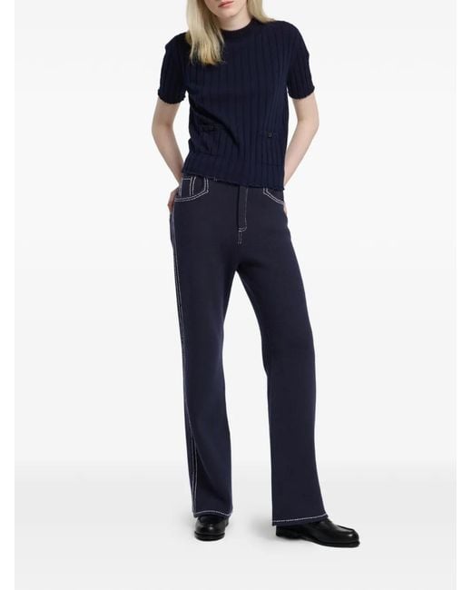 Barrie Blue Ribbed Pocket Top