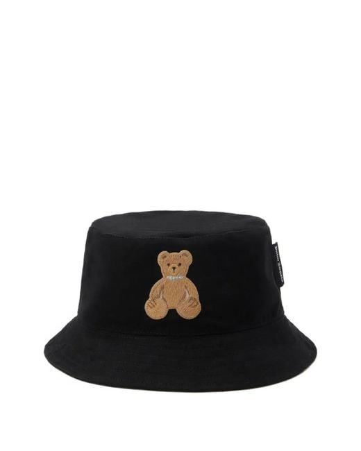 Palm Angels Black Embroidered-Bear Bucket Hat
