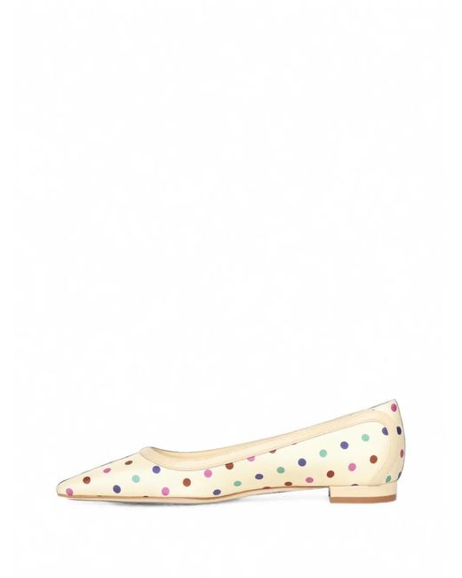 Manolo Blahnik Natural Polka-Dot Pointed-Toe Ballet Flats