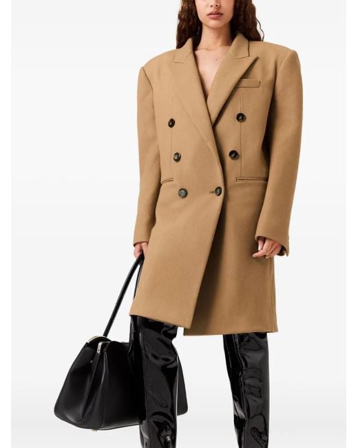 Stella McCartney Natural Padded-Shoulder Double-Breasted Coat