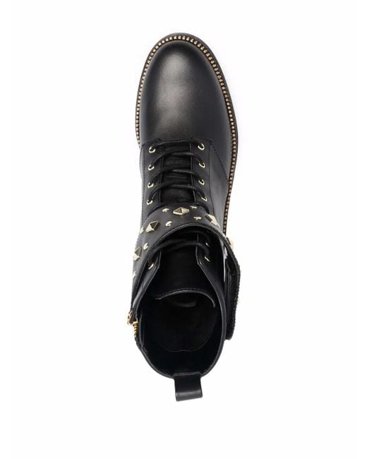 MICHAEL Michael Kors Black Haskell Spike-Strap Leather Boots