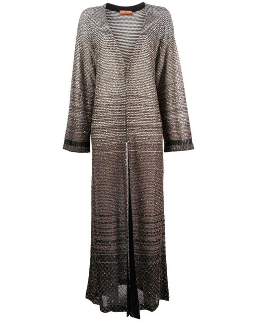 Missoni Gray Sequin-embellished Striped Cardi-coat