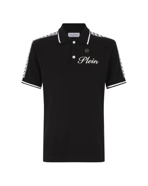 Philipp Plein Black Logo-Tape Polo Shirt for men