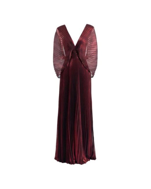 Gemy Maalouf Purple Pleated V-Neck Maxi Dress