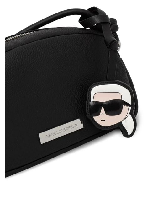 Karl Lagerfeld Black Logo-Plaque Pebbled-Texture Crossbody Bag