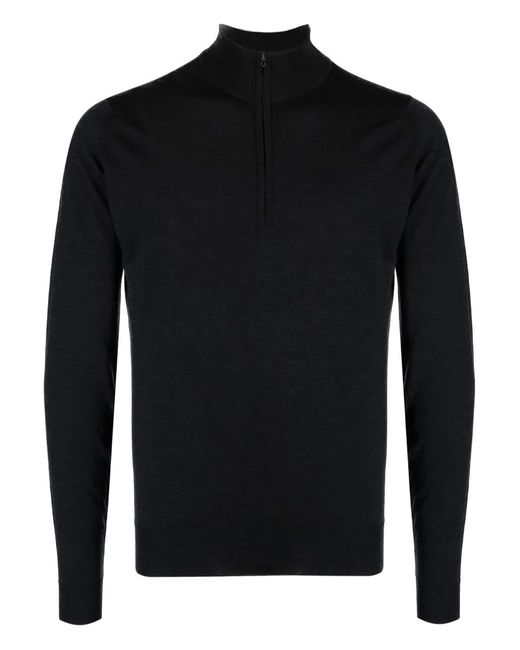 John Smedley Black Zip-Neck Long-Sleeve Sweater for men