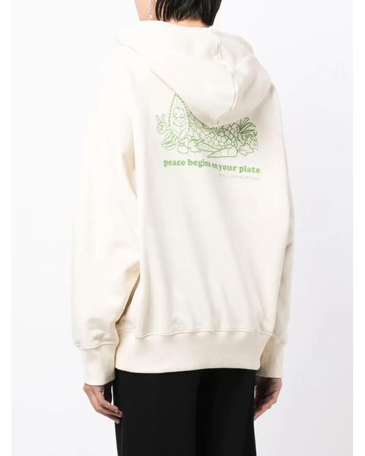 Stella McCartney White Slogan-Print Drawstring Cotton Hoodie