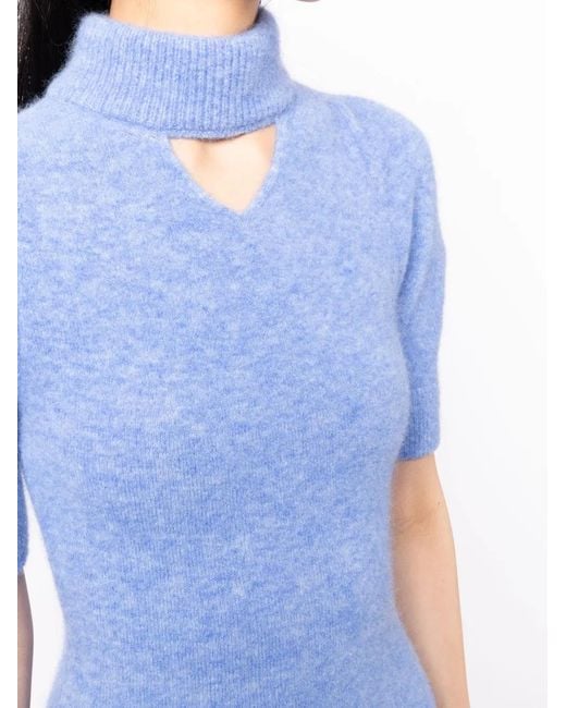 Patou Blue Cut-Out Detailing Short-Sleeve Dress