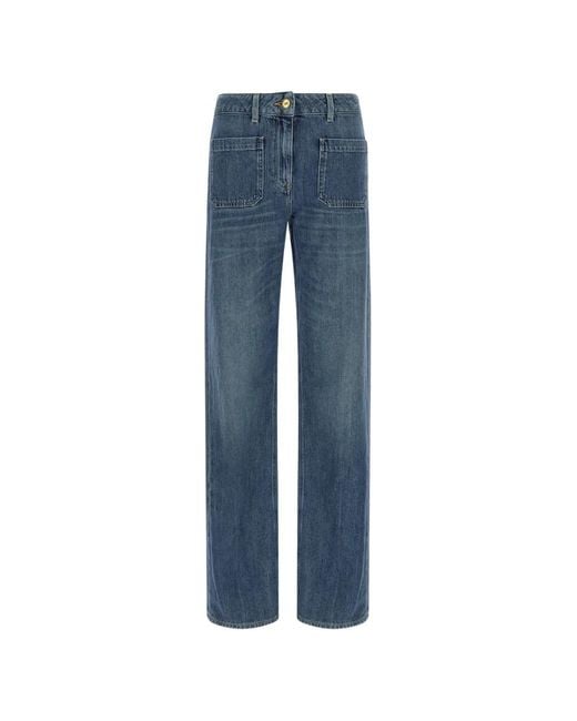 Elisabetta Franchi Blue Logo-Embroidered Patch-Pocket Denim Jeans