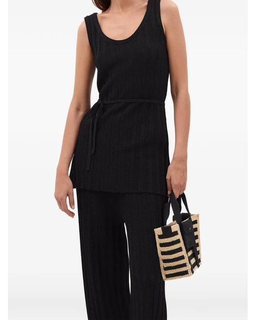 Eres Black Longitude Pointelle-Knit Trousers