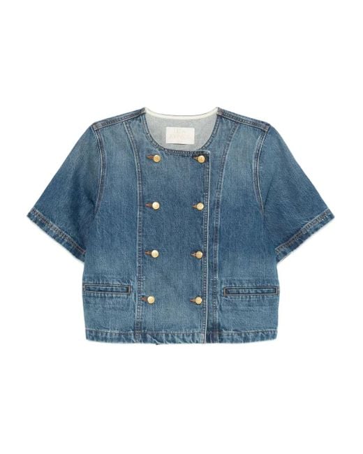 Ulla Johnson Blue Double-Breasted Short-Sleeves Jacket