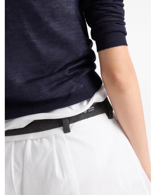 Prada White Poplin And Rush Stitch Miniskirt