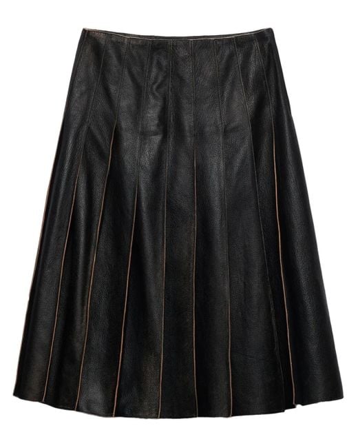 Jupe Mi-Longue En Cuir À Plis Prada en coloris Black