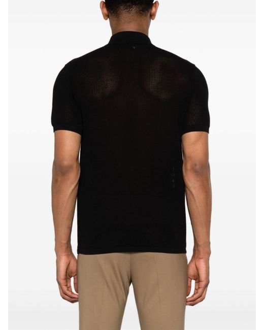 Emporio Armani Black Knitted Zip-up Polo Shirt for men