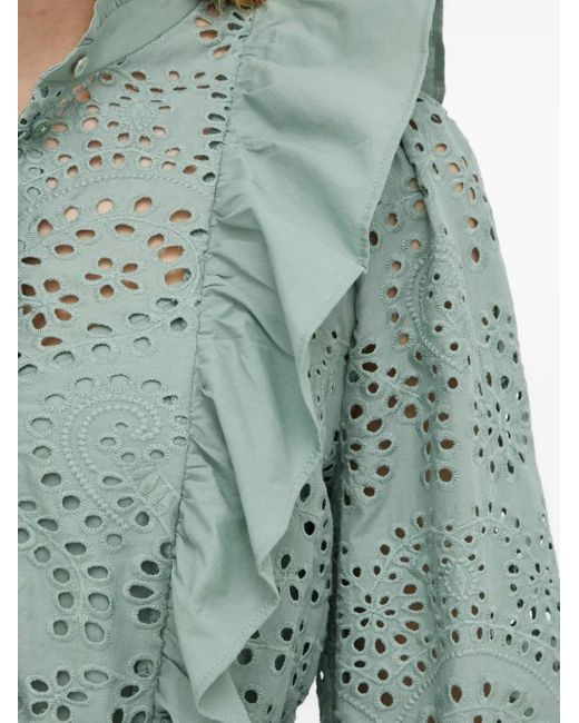 Bruuns Bazaar Green Eyelet-Embroidered Ruffle Mini Dress