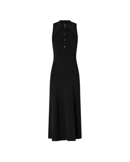 Pinko Black Collared Ribbed Maxi Dress