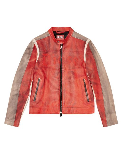 DIESEL Red L-Ruscha Leather Jacket for men