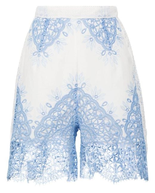 Evarae Blue Layla Lace-embroidered Shorts