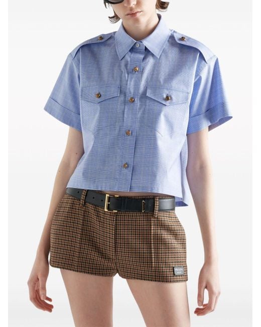 Prada Brown Houndstooth-pattern Mini Shorts