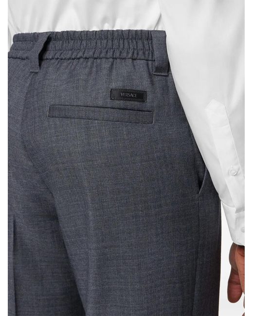 Versace Blue Micro-Checked Wool Trousers for men