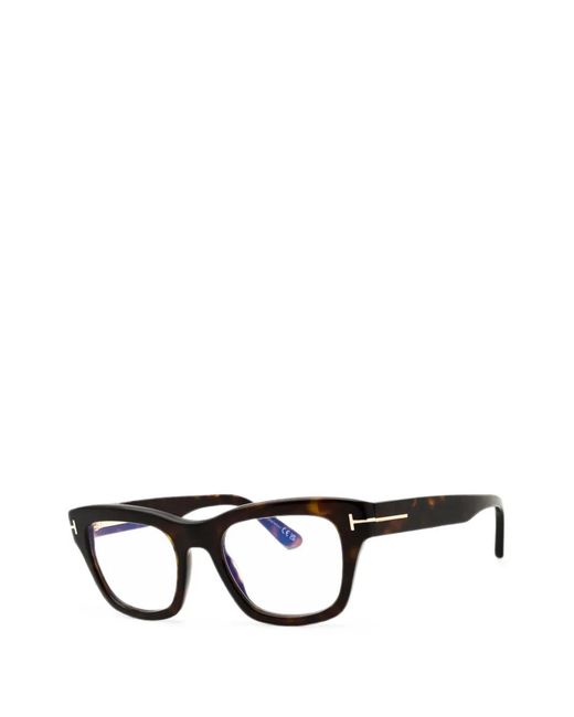 Tom Ford Black Tortoiseshell-Effect Rectangle-Frame Glasses