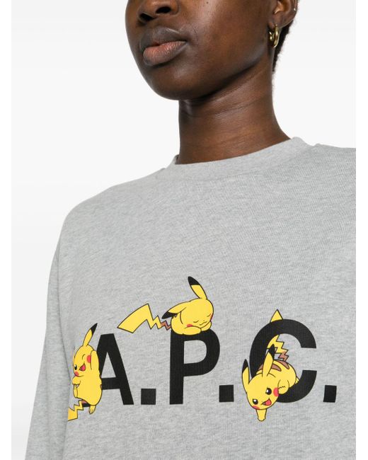 A.P.C. Gray Pikachu T-Shirt mit Logo-Print