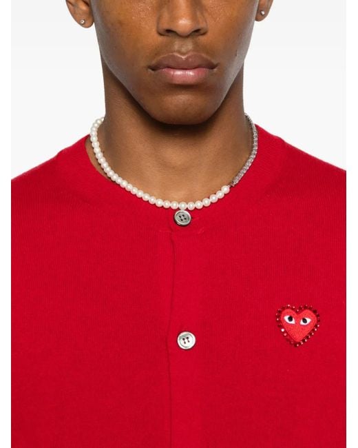 COMME DES GARÇONS PLAY Red Heart-Emblem Rhinestone-Embellishment Cardigan