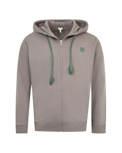 Loewe Gray Zip-Up Hooded Sweatshirt for men