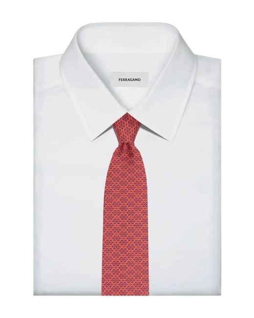 Ferragamo Red Gancini Print Silk Tie for men