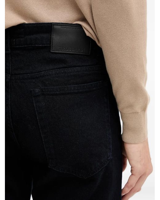 Trussardi Black Close Patch Denim Straight-Leg Jeans for men