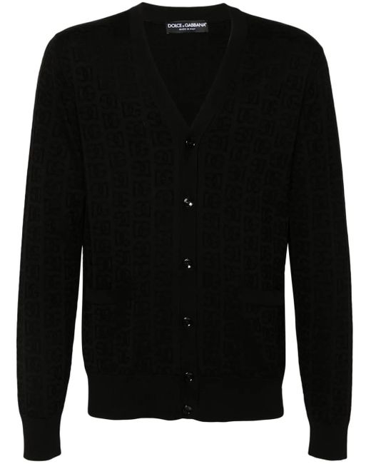 Dolce & Gabbana Black Monogram-Jacquard Cardigan for men