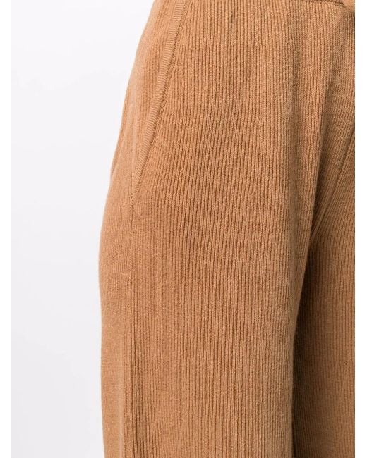 Nanushka Brown Ribbed-Knit Wide-Leg Trousers