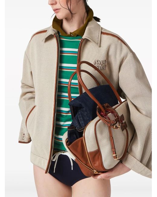 Miu Miu Natural Leather-Trimmed Jacquard Canvas Jacket