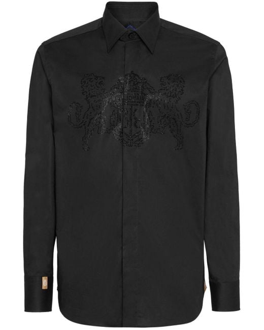 Billionaire Black Monogram-embroidered Cotton Shirt for men