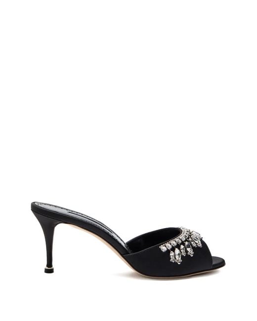 Manolo Blahnik Black Tulimu Crystal-Embellished Heeled Mules
