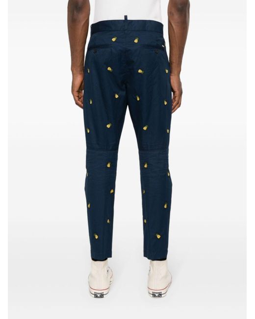 DSquared² Blue Pineapple-embroidered Tapered Trousers for men