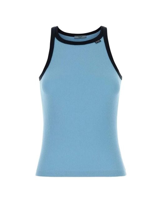 Prada Blue Ribbed Knit Tank Top