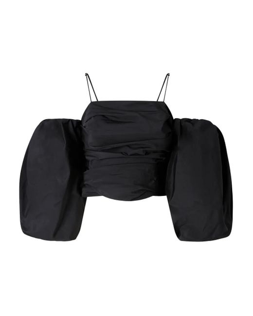 Pinko Black Balloon-Sleeve Draped Top