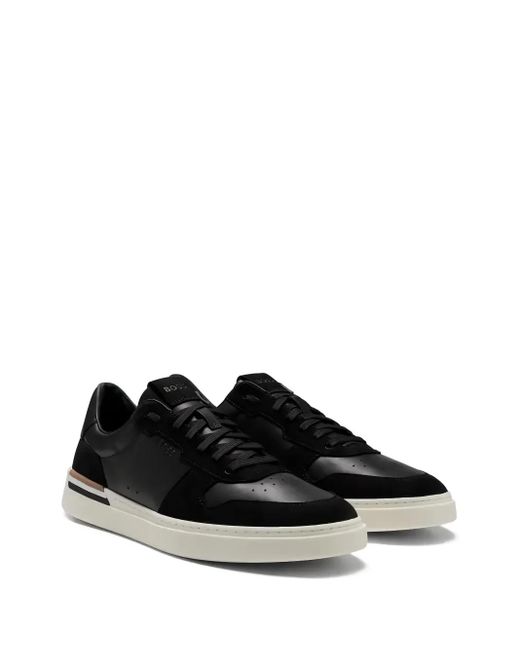 HUGO Black Leather Suede Panel Trainers for men
