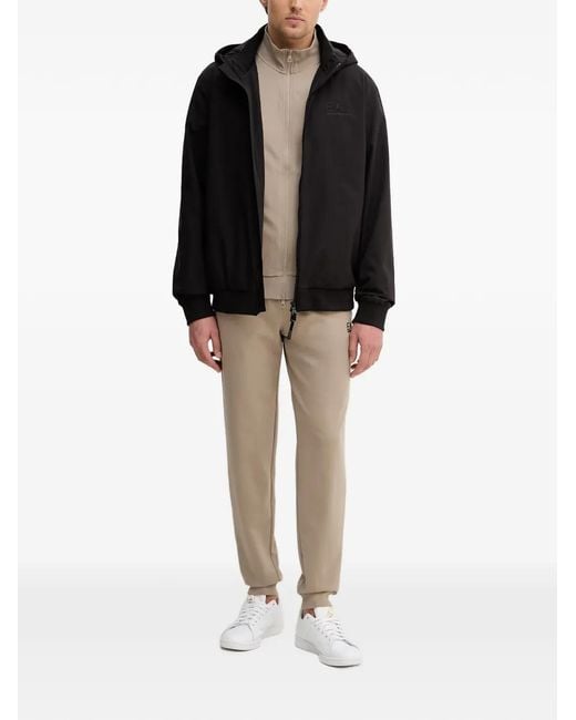 EA7 Black Logo-Print Hooded Jacket for men