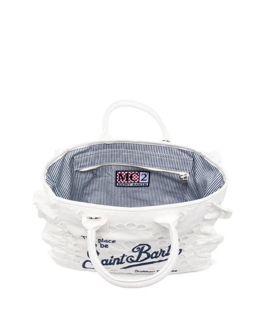 Mc2 Saint Barth White Colette Volant Broderie-Anglaise Tote Bag