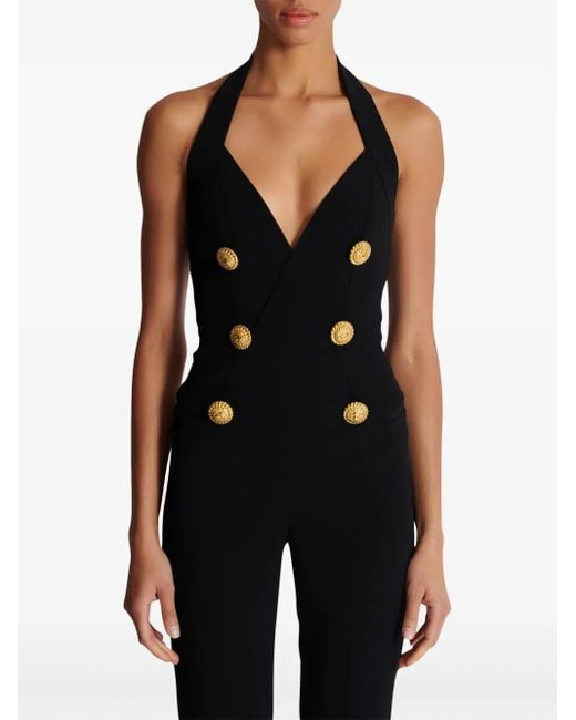 Balmain Black Buttoned Long Jumpsuit