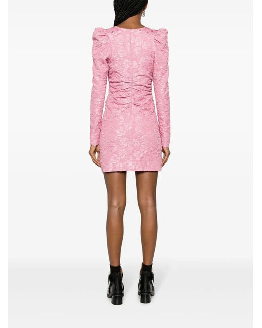 Ganni Pink Floral-Jacquard Tonal Minidress