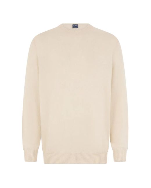 Fedeli White Crew-Neck Cashmere Sweater for men