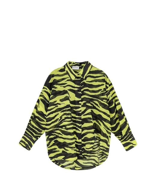 The Attico Green Asymmetric Animal-Print Cotton Shirt