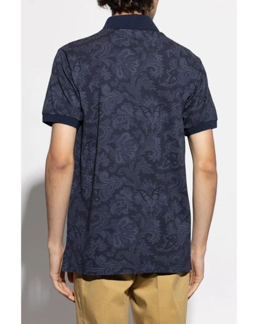 Etro Blue Cotton Polo With Decorative Pattern for men